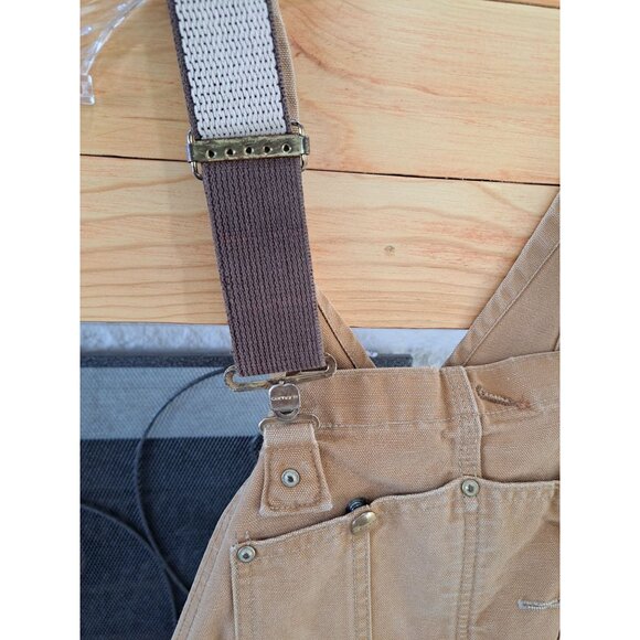Vintage Carhartt Mens Canvas Quilt-Lined Bib Overalls Beige 36x30 Gorpcore - Picture 2 of 9